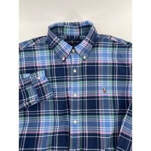 Polo Ralph Lauren Classic Fit Oxford Button Down Shirt Mens L Blue Plaid Preppy